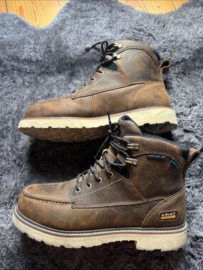 Ariat Brown Leather Moc Toe Work Boots with Cream Outsole